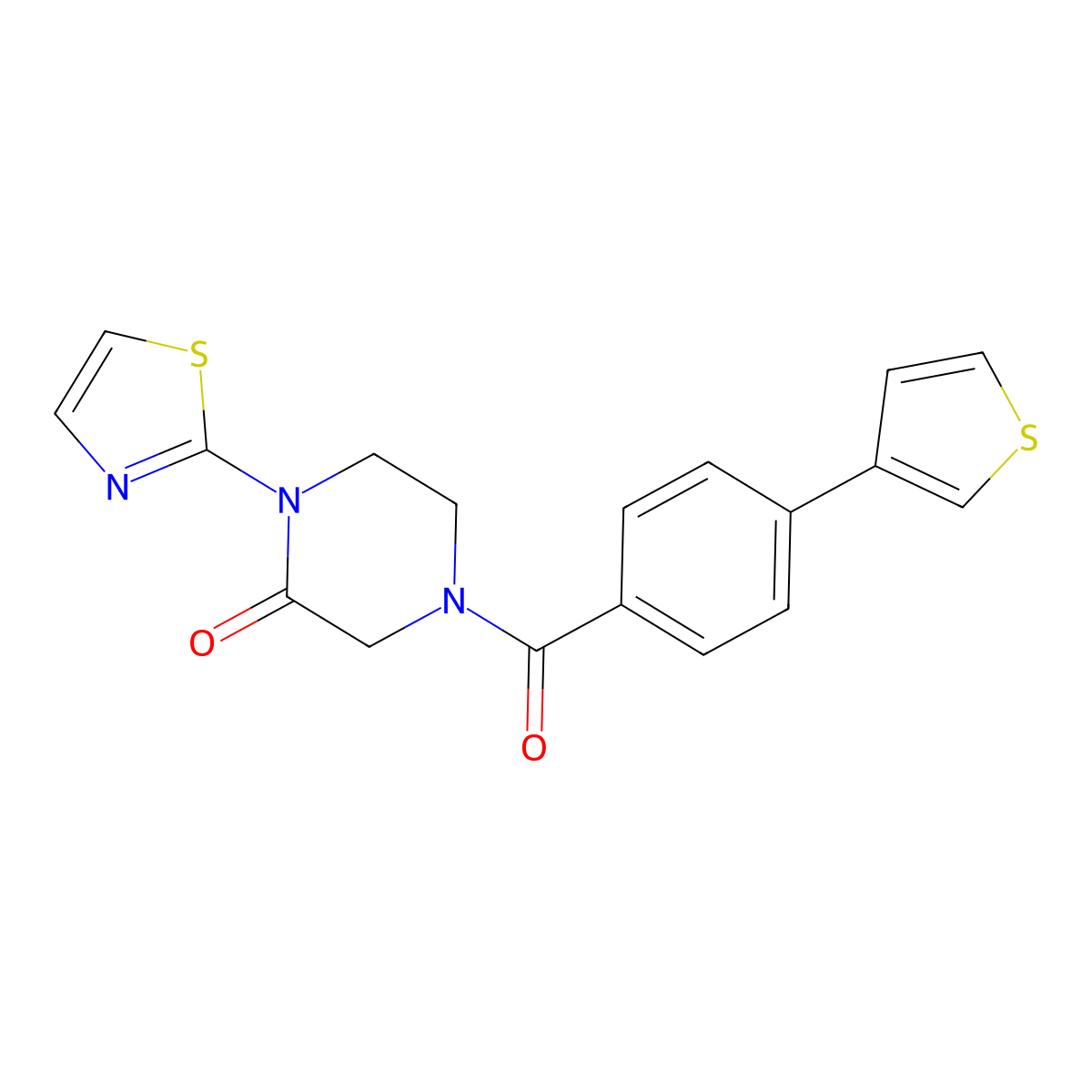 1-(Thiazol-2-yl)-4-(4-(thiophen-3-yl)benzoyl)piperazin-2-one molecular structure, CAS 2320855-56-7