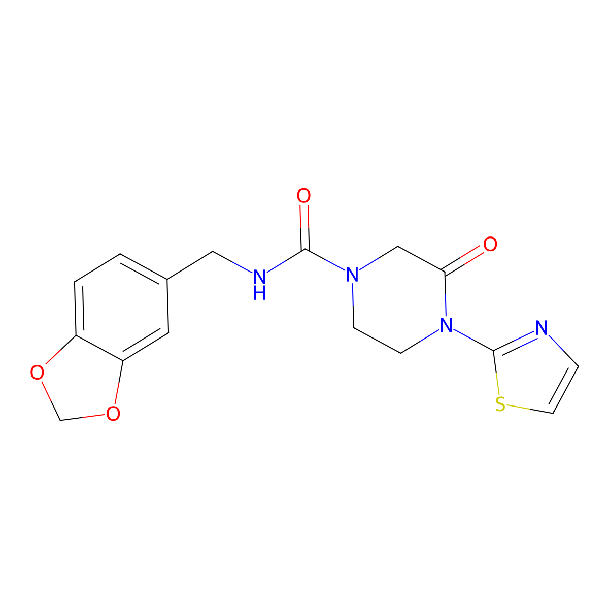 N-[(2H-1,3-benzodioxol-5-yl)methyl]-3-oxo-4-(1,3-thiazol-2-yl)piperazine-1-carboxamide molecular structure, CAS 2320856-41-3