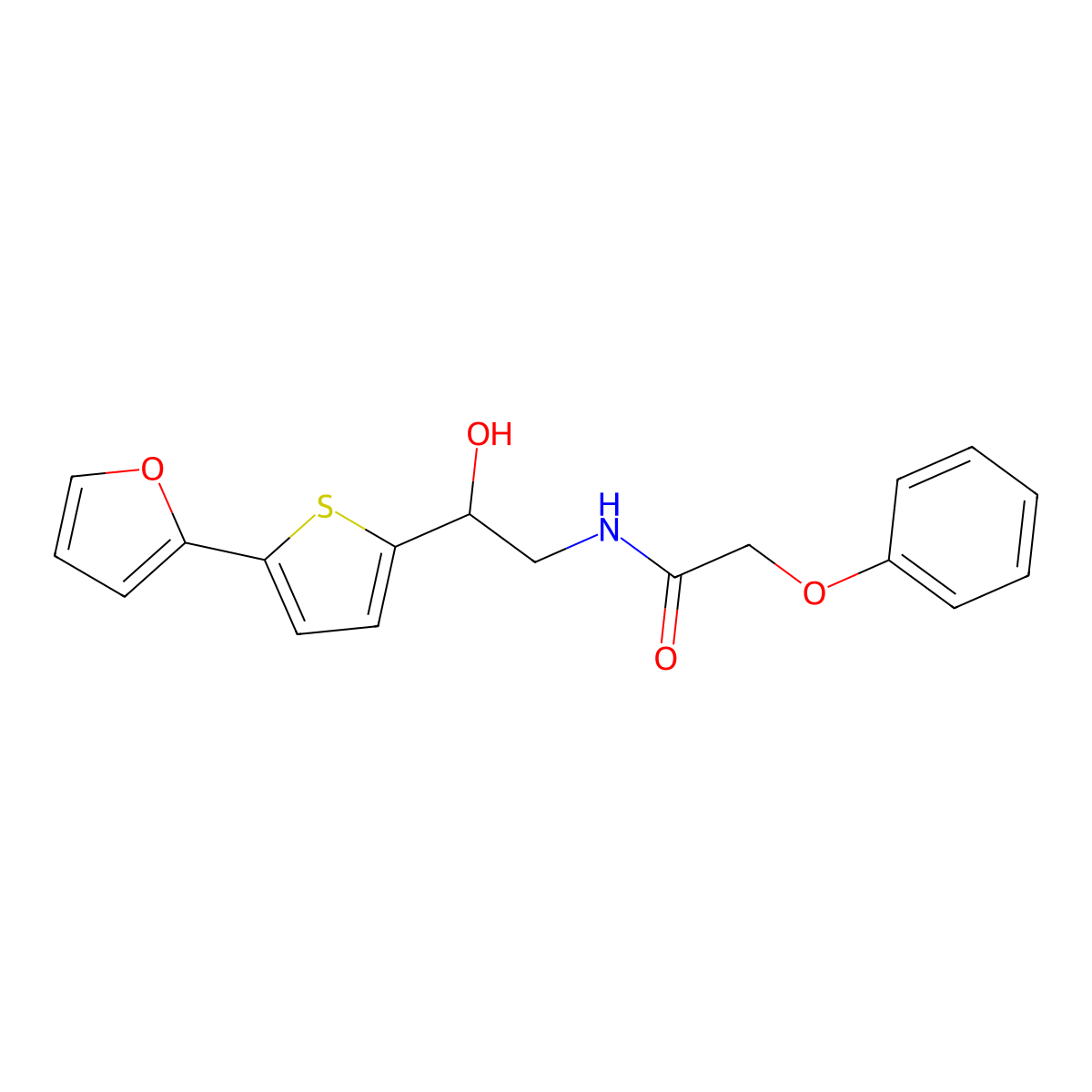 N-{2-[5-(furan-2-yl)thiophen-2-yl]-2-hydroxyethyl}-2-phenoxyacetamide molecular structure, CAS 2320856-57-1