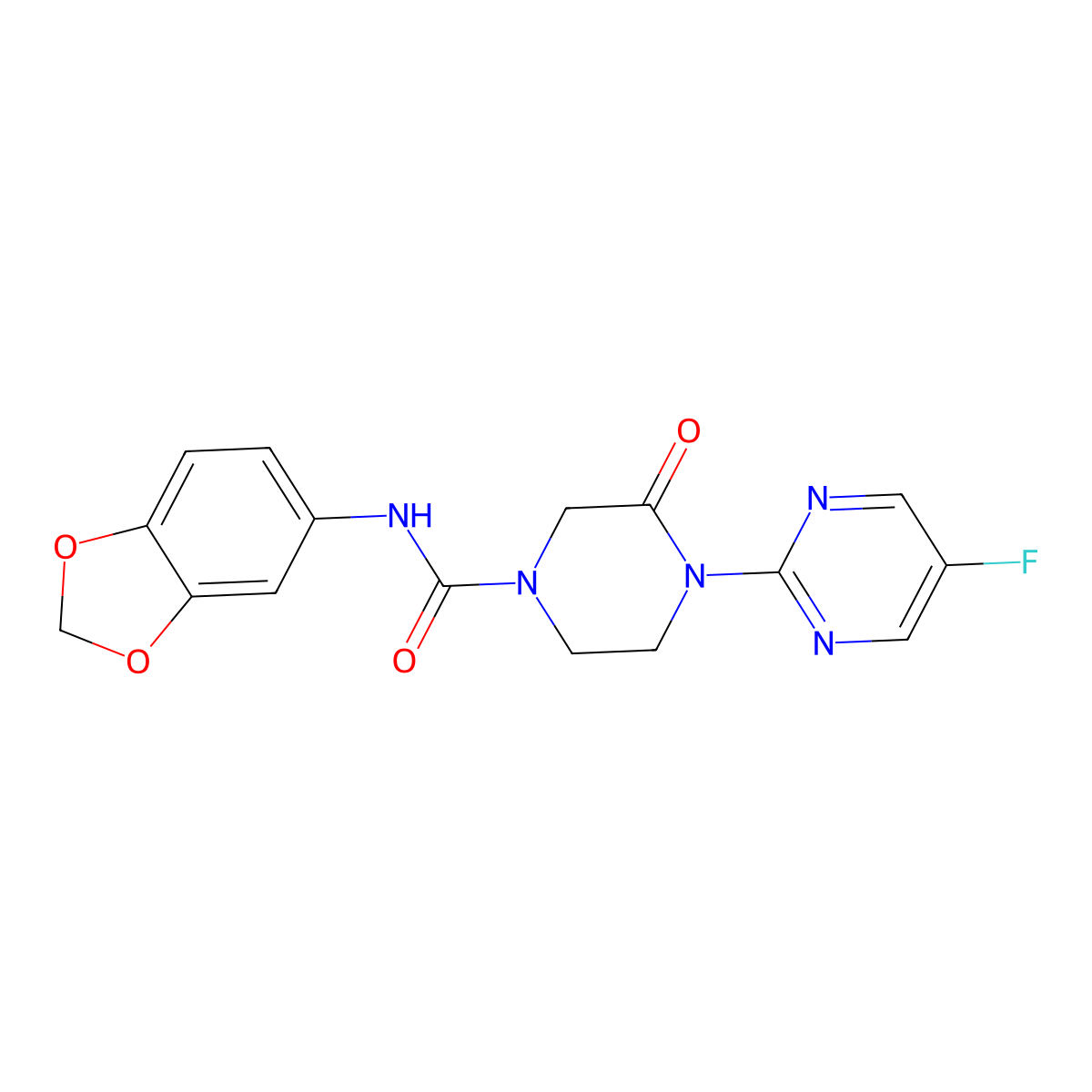 N-(1,3-Benzodioxol-5-yl)-4-(5-fluoropyrimidin-2-yl)-3-oxopiperazine-1-carboxamide molecular structure, CAS 2320856-73-1