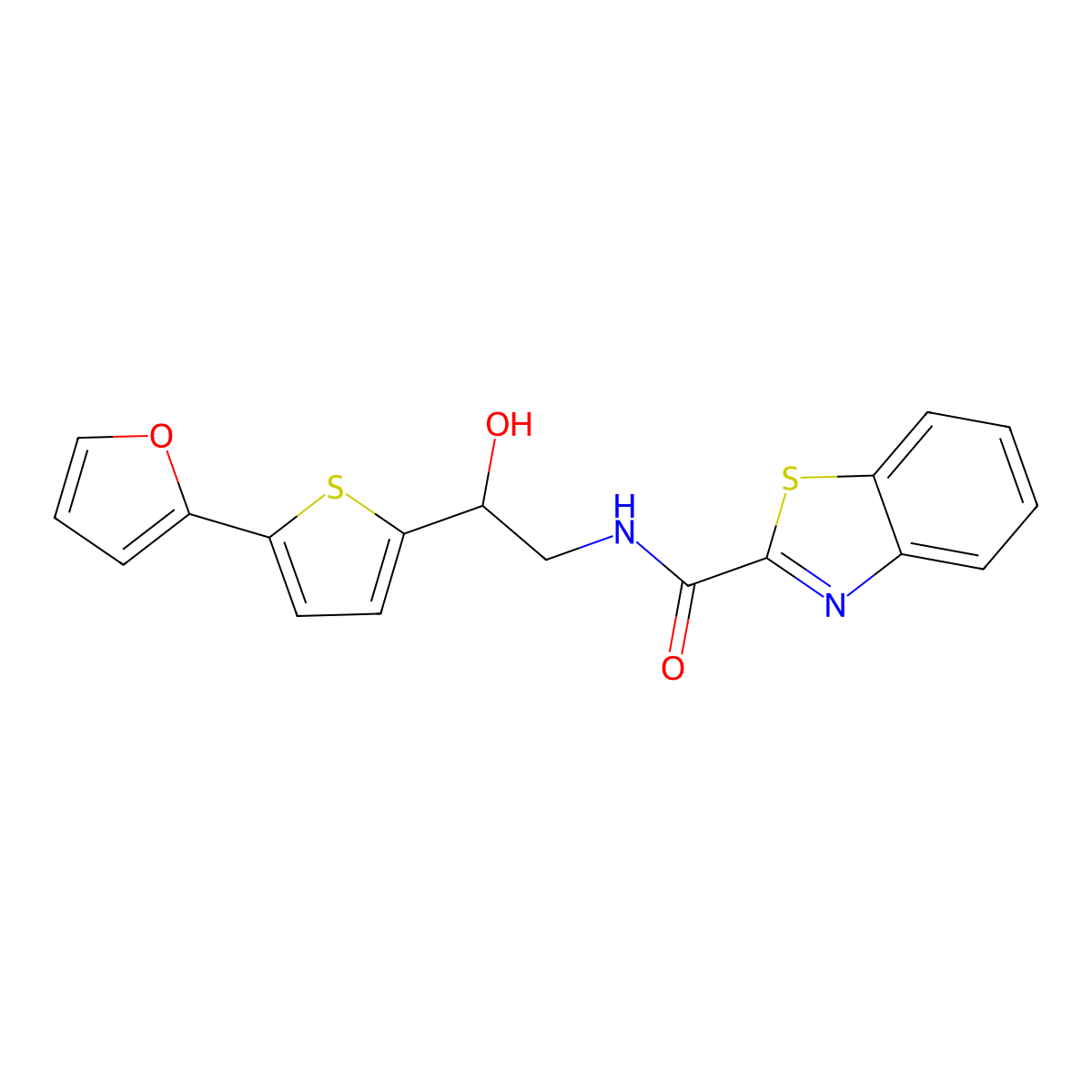 N-{2-[5-(furan-2-yl)thiophen-2-yl]-2-hydroxyethyl}-1,3-benzothiazole-2-carboxamide molecular structure, CAS 2320856-97-9
