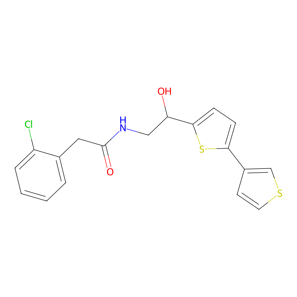 N-(2-{[2,3'-bithiophene]-5-yl}-2-hydroxyethyl)-2-(2-chlorophenyl)acetamide molecular structure, CAS 2320857-10-9