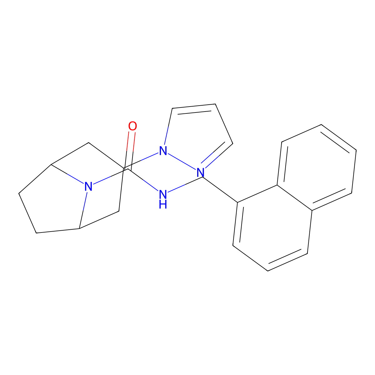 (1R,5S)-N-(naphthalen-1-ylmethyl)-3-(1H-pyrazol-1-yl)-8-azabicyclo[3.2.1]octane-8-carboxamide molecular structure, CAS 2320857-12-1