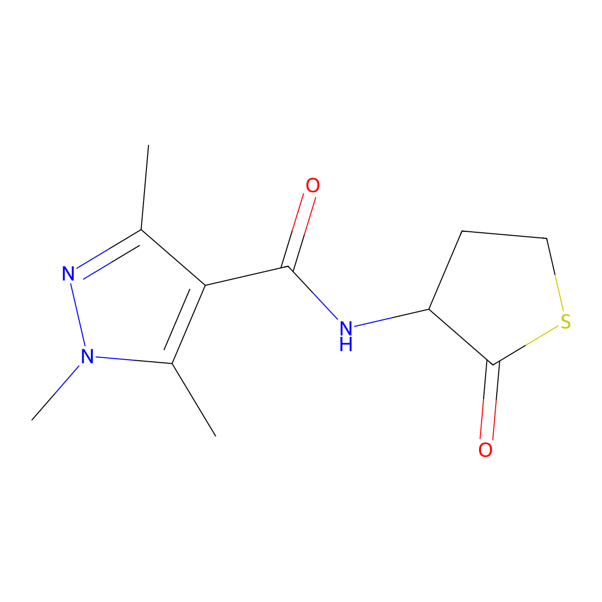 1,3,5-trimethyl-N-(2-oxothiolan-3-yl)-1H-pyrazole-4-carboxamide molecular structure, CAS 2320857-19-8