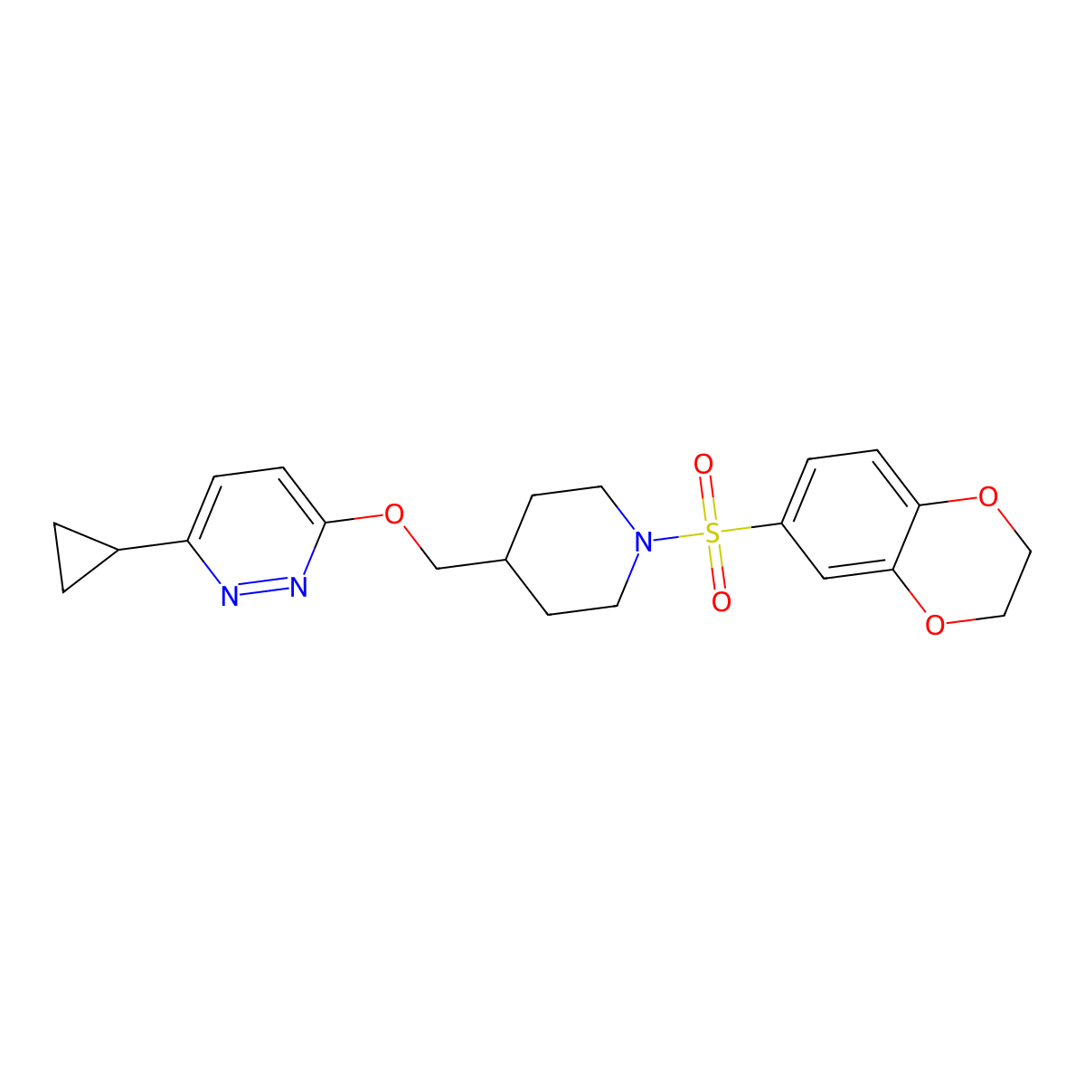 3-Cyclopropyl-6-{[1-(2,3-dihydro-1,4-benzodioxine-6-sulfonyl)piperidin-4-yl]methoxy}pyridazine molecular structure, CAS 2320857-20-1