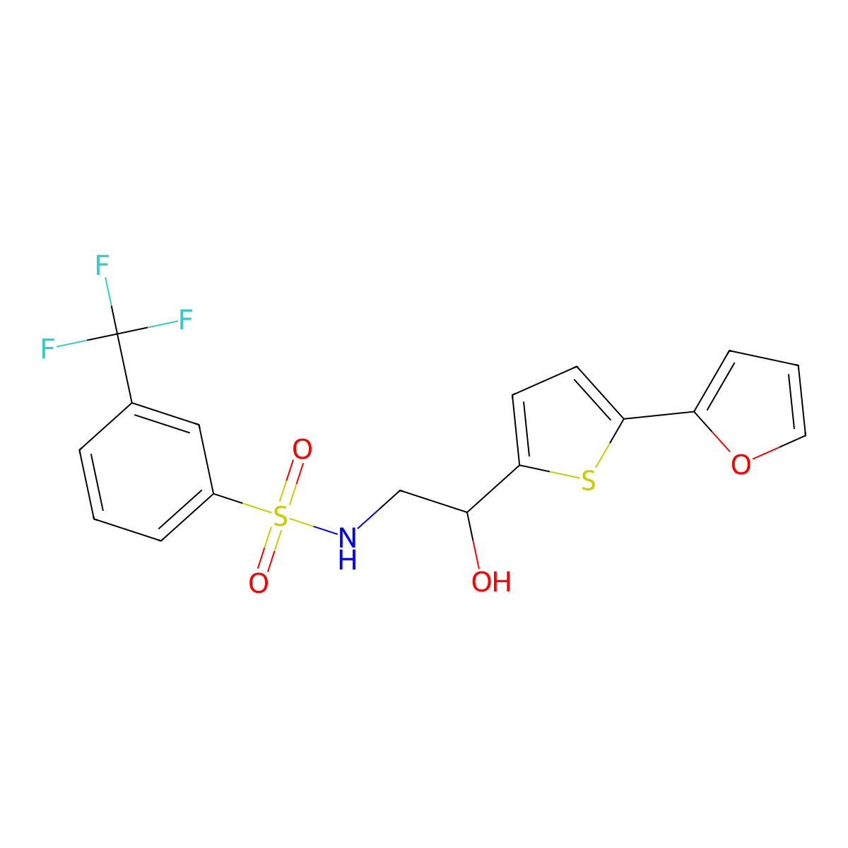 N-{2-[5-(furan-2-yl)thiophen-2-yl]-2-hydroxyethyl}-3-(trifluoromethyl)benzene-1-sulfonamide molecular structure, CAS 2320857-36-9
