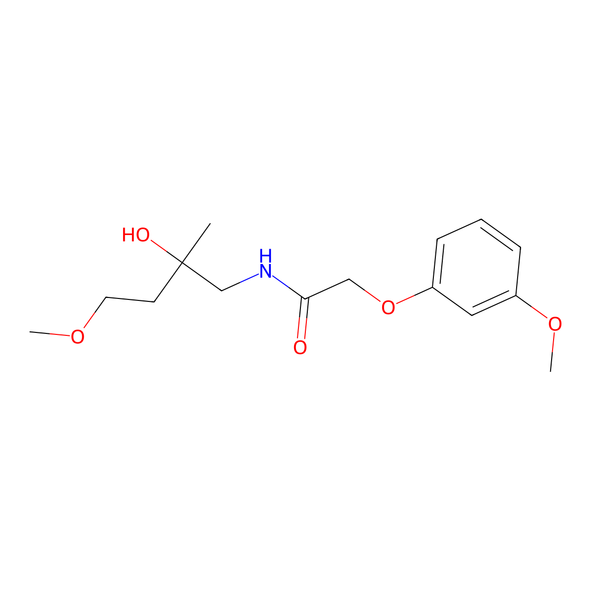 N-(2-hydroxy-4-methoxy-2-methylbutyl)-2-(3-methoxyphenoxy)acetamide molecular structure, CAS 2320857-51-8