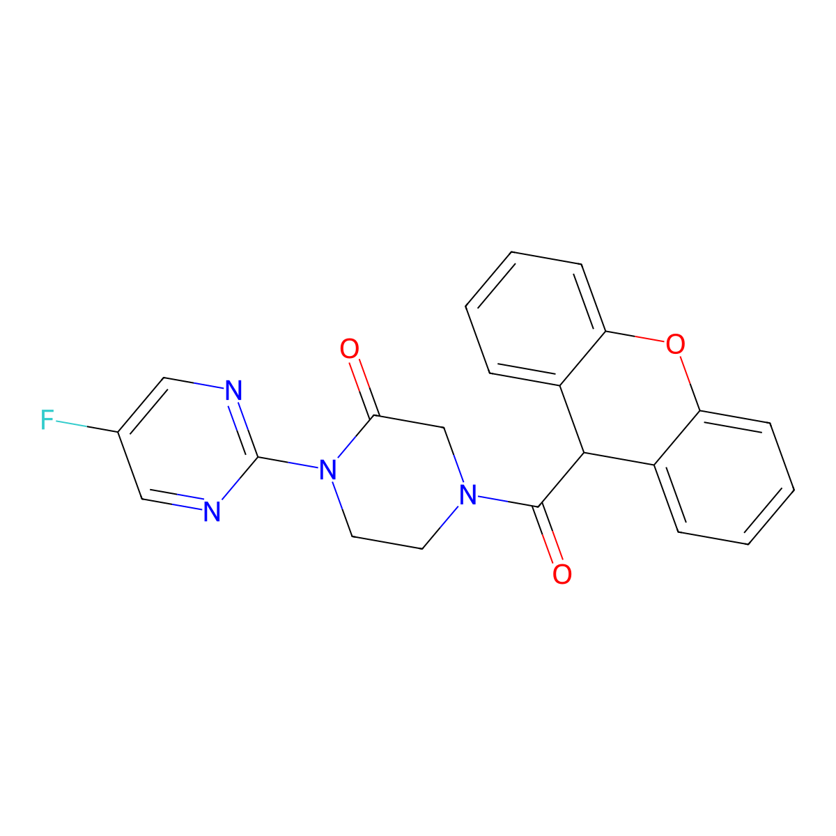 1-(5-fluoropyrimidin-2-yl)-4-(9H-xanthene-9-carbonyl)piperazin-2-one molecular structure, CAS 2320857-59-6