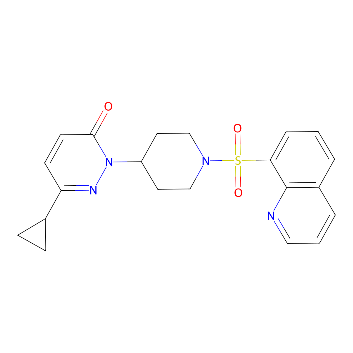 6-Cyclopropyl-2-[1-(quinoline-8-sulfonyl)piperidin-4-yl]-2,3-dihydropyridazin-3-one molecular structure, CAS 2320857-75-6