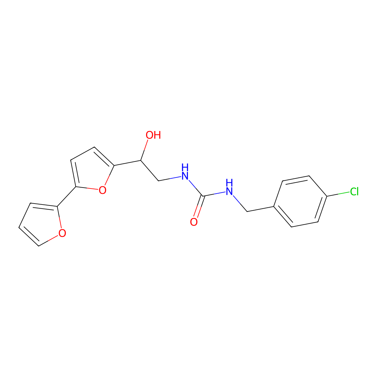 3-(2-{[2,2'-Bifuran]-5-yl}-2-hydroxyethyl)-1-[(4-chlorophenyl)methyl]urea molecular structure, CAS 2320858-12-4