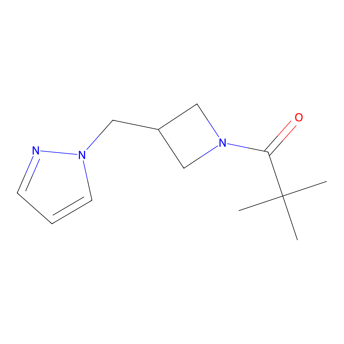 2,2-dimethyl-1-{3-[(1H-pyrazol-1-yl)methyl]azetidin-1-yl}propan-1-one molecular structure, CAS 2320858-18-0