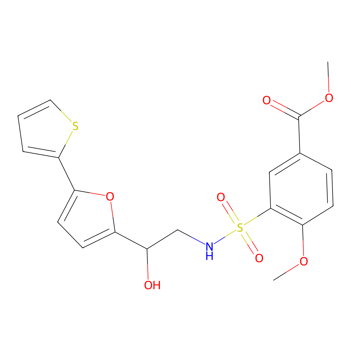 Methyl 3-({2-hydroxy-2-[5-(thiophen-2-yl)furan-2-yl]ethyl}sulfamoyl)-4-methoxybenzoate molecular structure, CAS 2320858-24-8