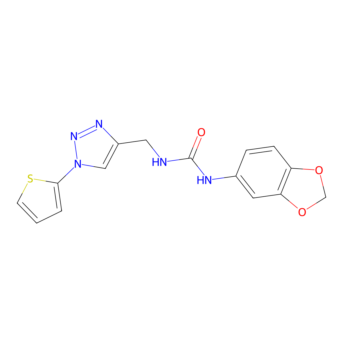 1-(2H-1,3-benzodioxol-5-yl)-3-{[1-(thiophen-2-yl)-1H-1,2,3-triazol-4-yl]methyl}urea molecular structure, CAS 2320858-42-0
