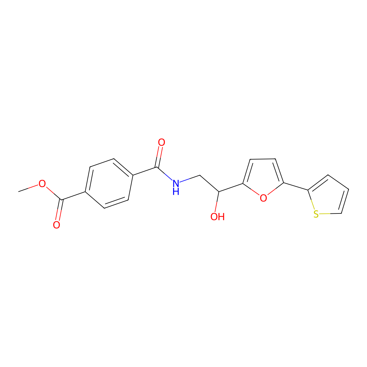 Methyl 4-({2-hydroxy-2-[5-(thiophen-2-yl)furan-2-yl]ethyl}carbamoyl)benzoate molecular structure, CAS 2320858-54-4