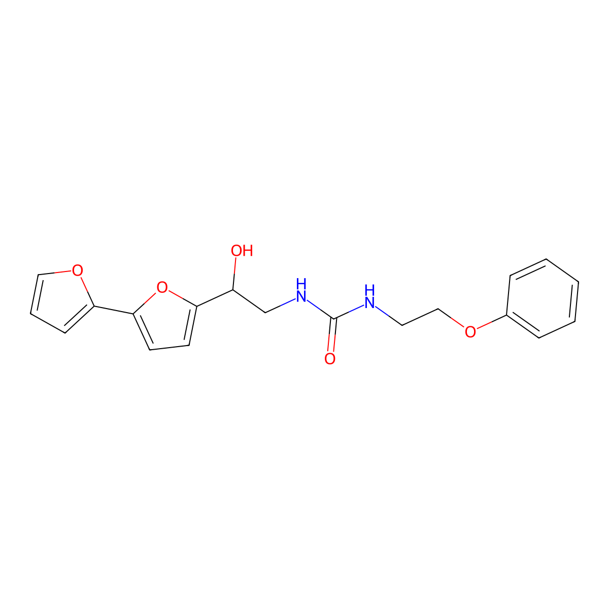 3-(2-{[2,2'-Bifuran]-5-yl}-2-hydroxyethyl)-1-(2-phenoxyethyl)urea molecular structure, CAS 2320858-68-0