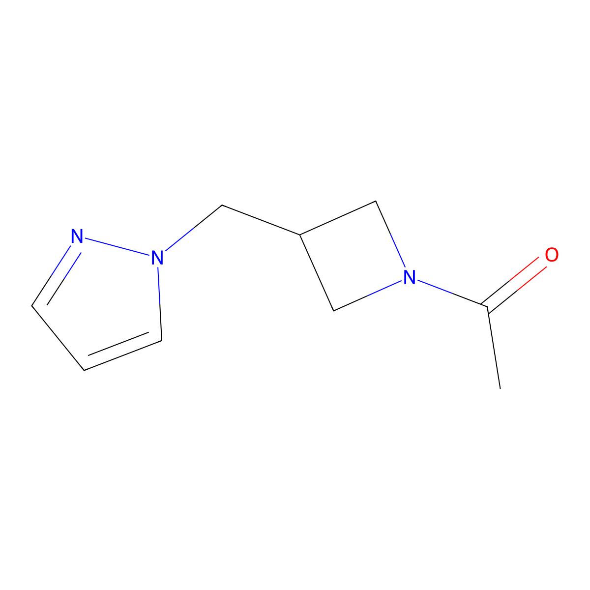 1-{3-[(1H-pyrazol-1-yl)methyl]azetidin-1-yl}ethan-1-one molecular structure, CAS 2320858-90-8