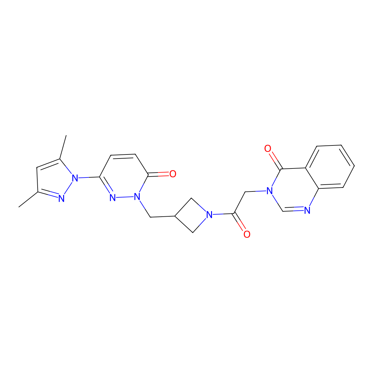 3-[2-(3-{[3-(3,5-dimethyl-1H-pyrazol-1-yl)-6-oxo-1,6-dihydropyridazin-1-yl]methyl}azetidin-1-yl)-2-oxoethyl]-3,4-dihydroquinazolin-4-one molecular structure, CAS 2320859-08-1