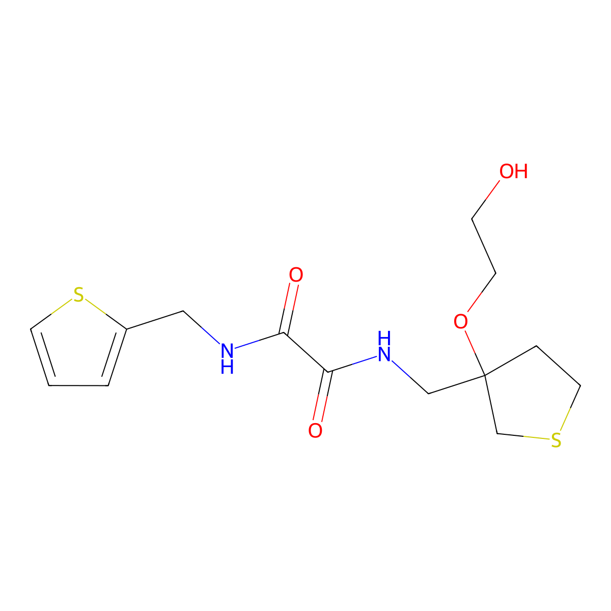N1-((3-(2-hydroxyethoxy)tetrahydrothiophen-3-yl)methyl)-N2-(thiophen-2-ylmethyl)oxalamide molecular structure, CAS 2320859-11-6