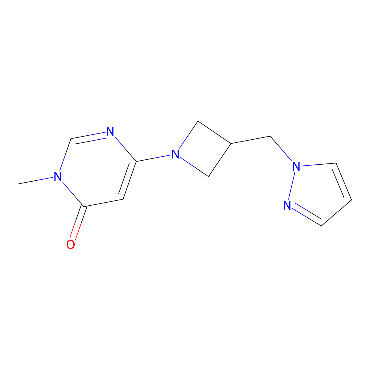 3-methyl-6-{3-[(1H-pyrazol-1-yl)methyl]azetidin-1-yl}-3,4-dihydropyrimidin-4-one molecular structure, CAS 2320859-20-7