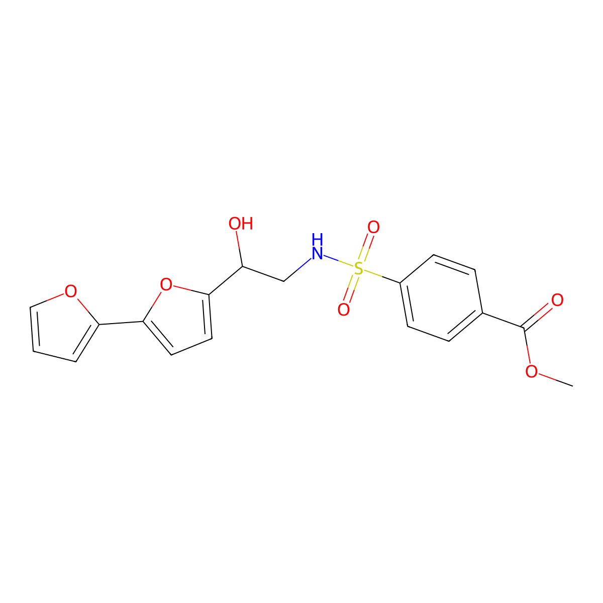 Methyl 4-[(2-{[2,2'-bifuran]-5-yl}-2-hydroxyethyl)sulfamoyl]benzoate molecular structure, CAS 2320859-22-9