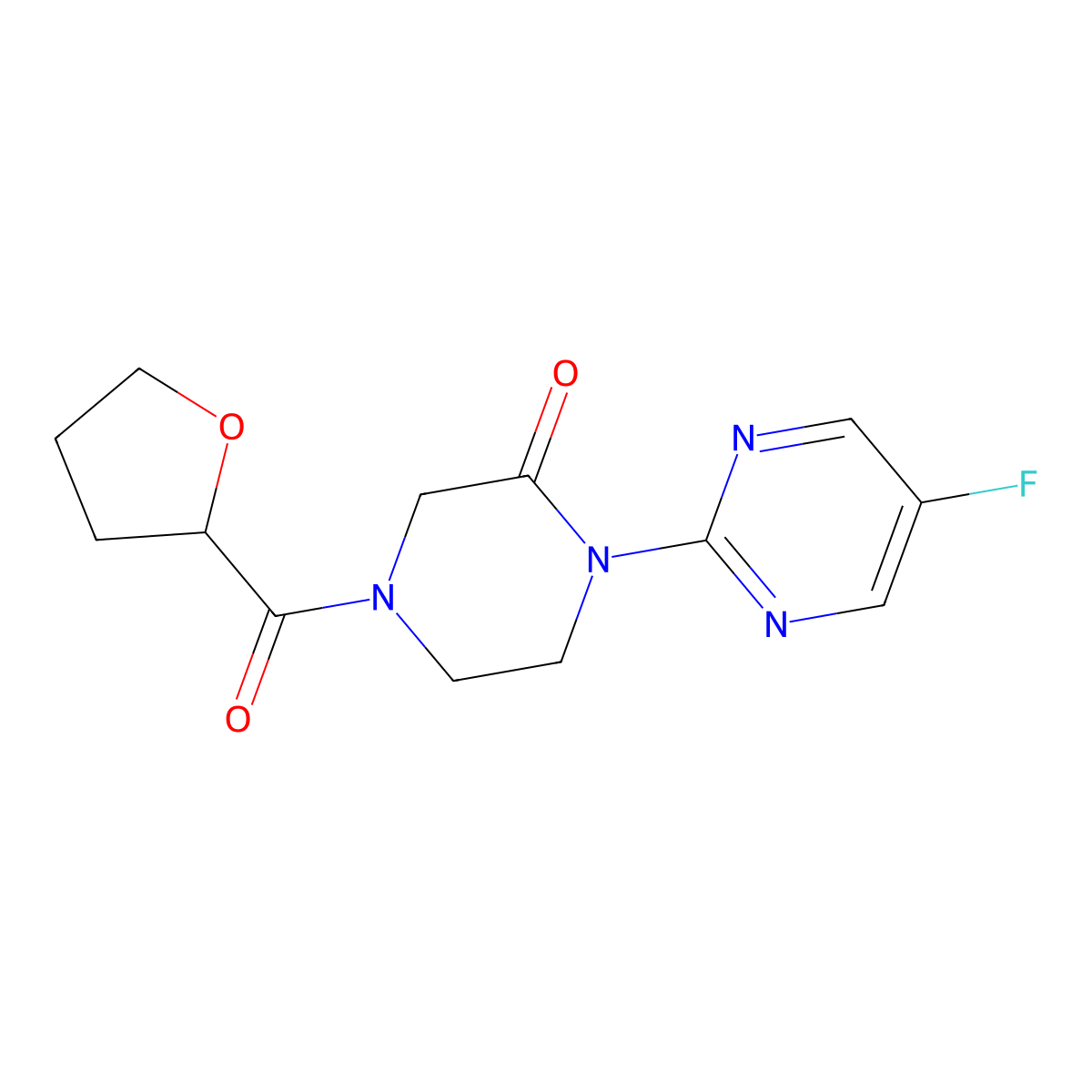 1-(5-Fluoropyrimidin-2-yl)-4-(oxolane-2-carbonyl)piperazin-2-one molecular structure, CAS 2320859-26-3