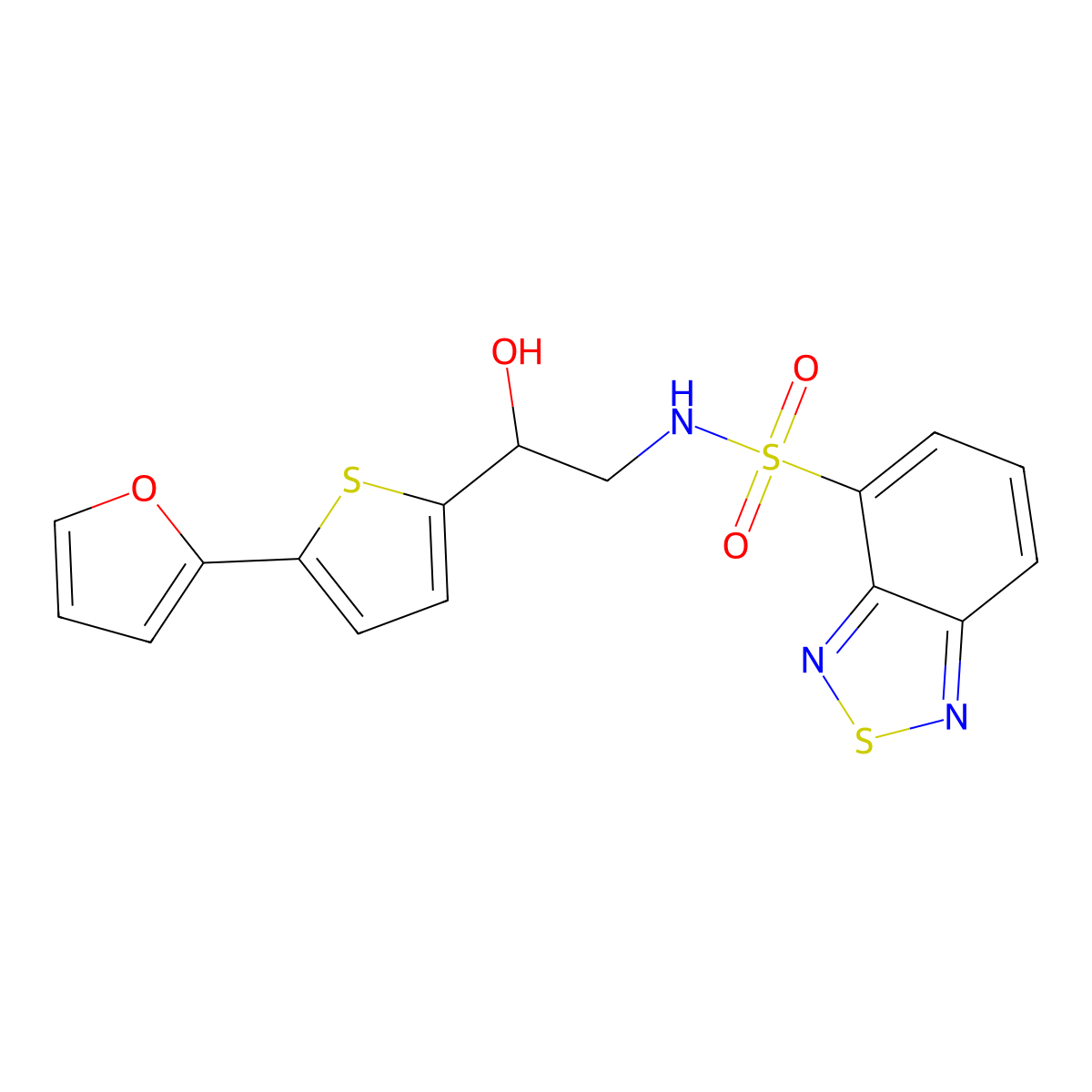 N-{2-[5-(furan-2-yl)thiophen-2-yl]-2-hydroxyethyl}-2,1,3-benzothiadiazole-4-sulfonamide molecular structure, CAS 2320859-30-9