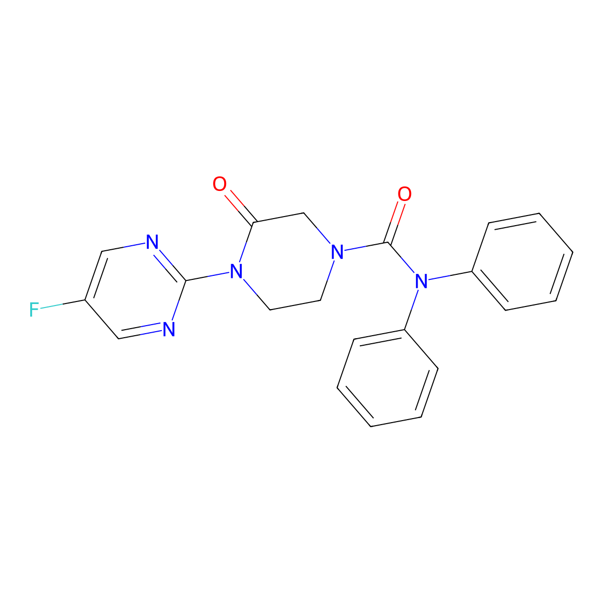 4-(5-fluoropyrimidin-2-yl)-3-oxo-N,N-diphenylpiperazine-1-carboxamide molecular structure, CAS 2320859-57-0