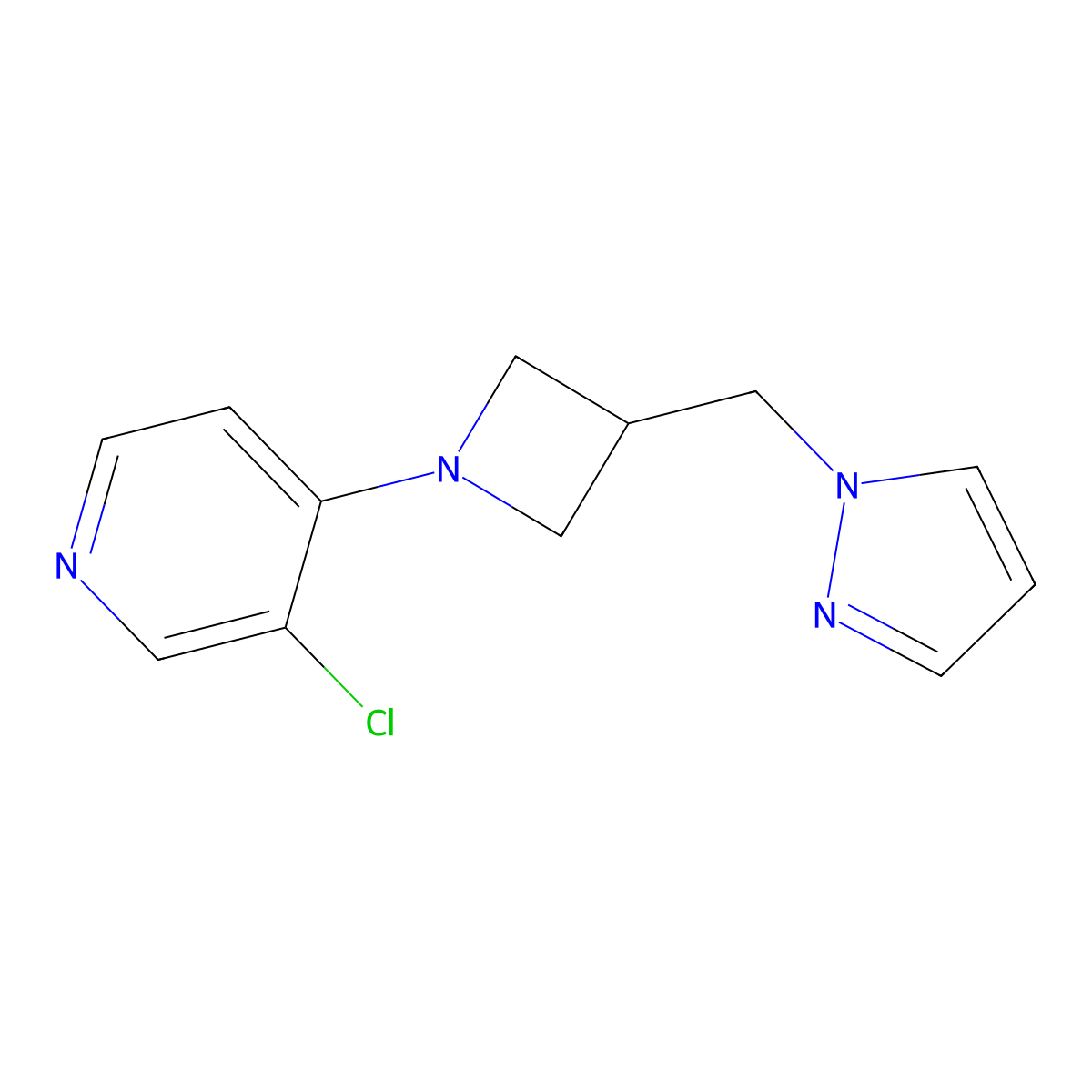 3-chloro-4-{3-[(1H-pyrazol-1-yl)methyl]azetidin-1-yl}pyridine molecular structure, CAS 2320859-70-7
