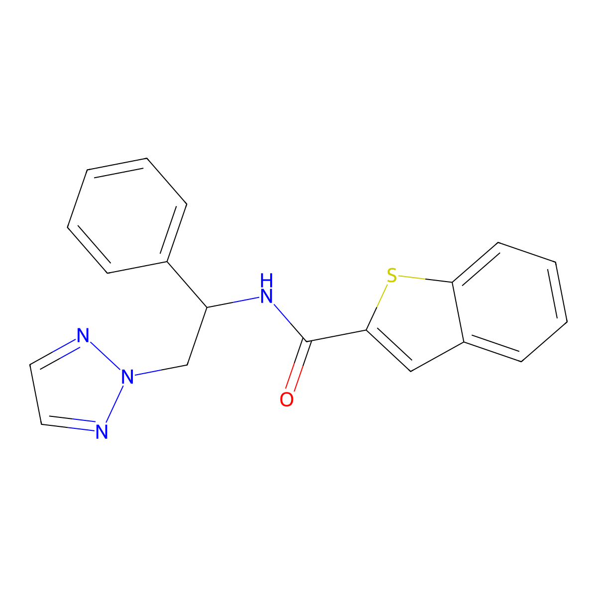 N-(1-phenyl-2-(2H-1,2,3-triazol-2-yl)ethyl)benzo[b]thiophene-2-carboxamide molecular structure, CAS 2320859-76-3