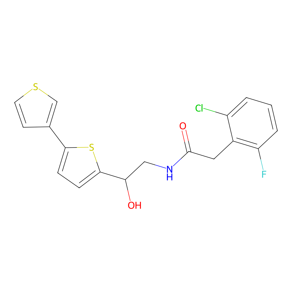 N-(2-{[2,3'-bithiophene]-5-yl}-2-hydroxyethyl)-2-(2-chloro-6-fluorophenyl)acetamide molecular structure, CAS 2320859-82-1