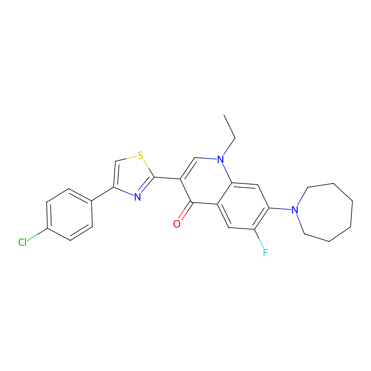 7-(Azepan-1-yl)-3-[4-(4-chlorophenyl)-1,3-thiazol-2-yl]-1-ethyl-6-fluoro-1,4-dihydroquinolin-4-one molecular structure, CAS 2320859-94-5
