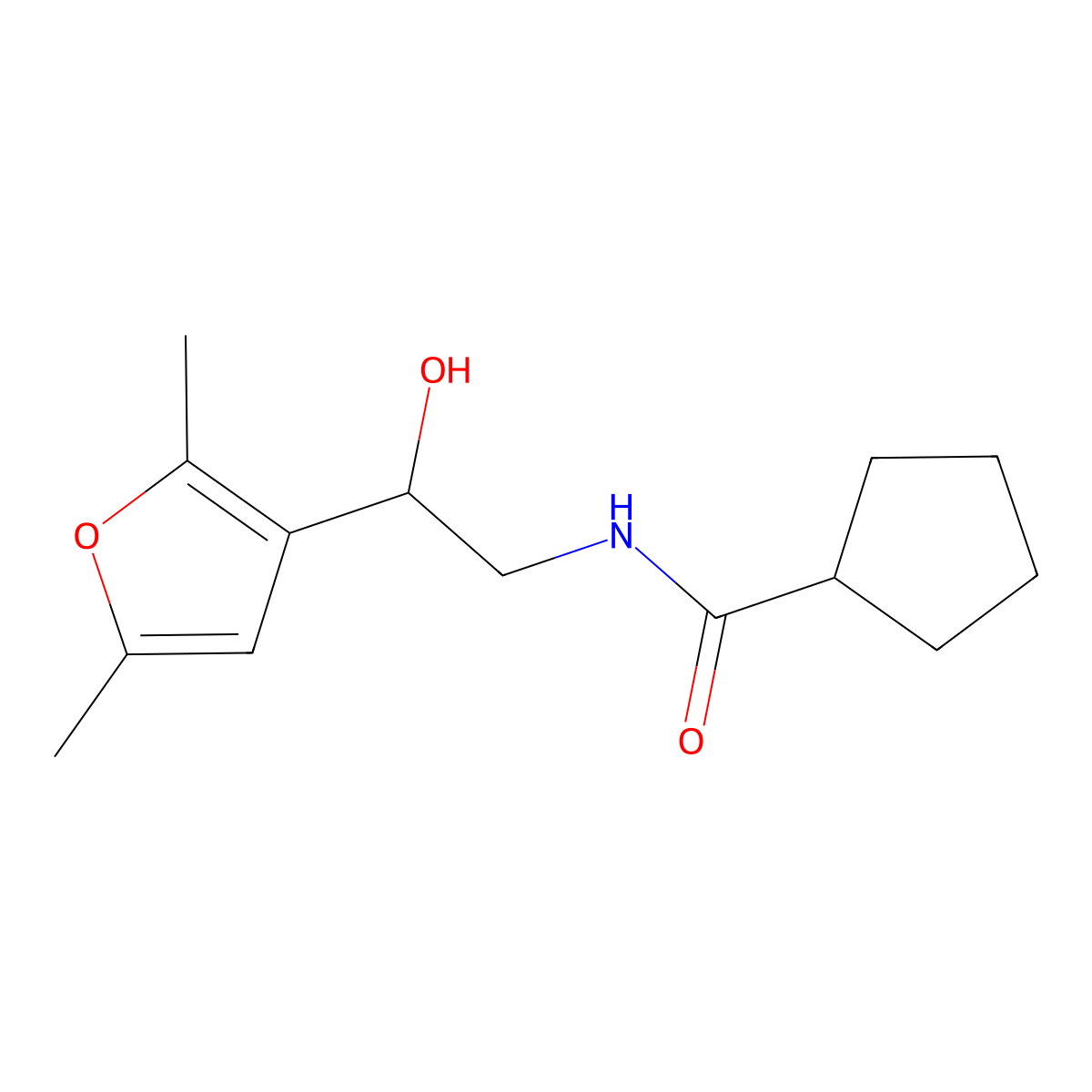 N-[2-(2,5-dimethylfuran-3-yl)-2-hydroxyethyl]cyclopentanecarboxamide molecular structure, CAS 2320860-42-0
