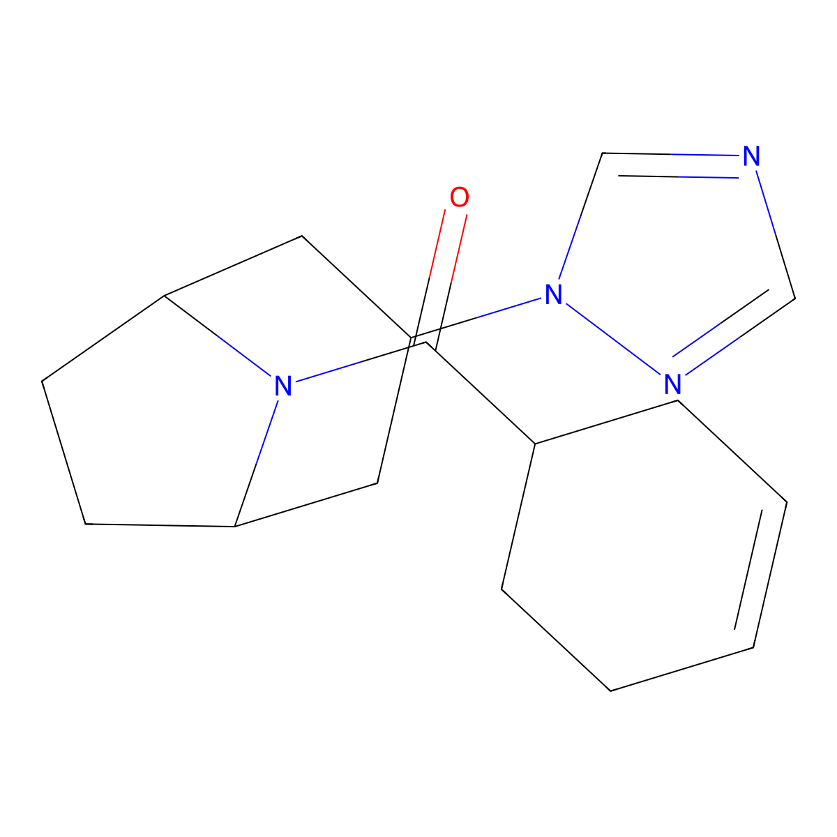 8-(cyclohex-3-ene-1-carbonyl)-3-(1H-1,2,4-triazol-1-yl)-8-azabicyclo[3.2.1]octane molecular structure, CAS 2320860-55-5