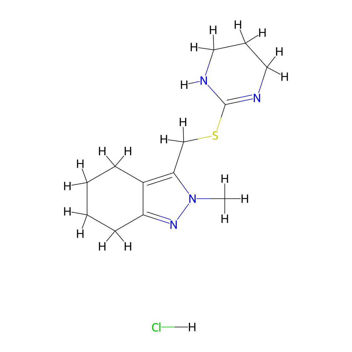 2-methyl-3-[(1,4,5,6-tetrahydropyrimidin-2-ylsulfanyl)methyl]-4,5,6,7-tetrahydro-2H-indazole hydrochloride molecular structure, CAS 2320860-79-3
