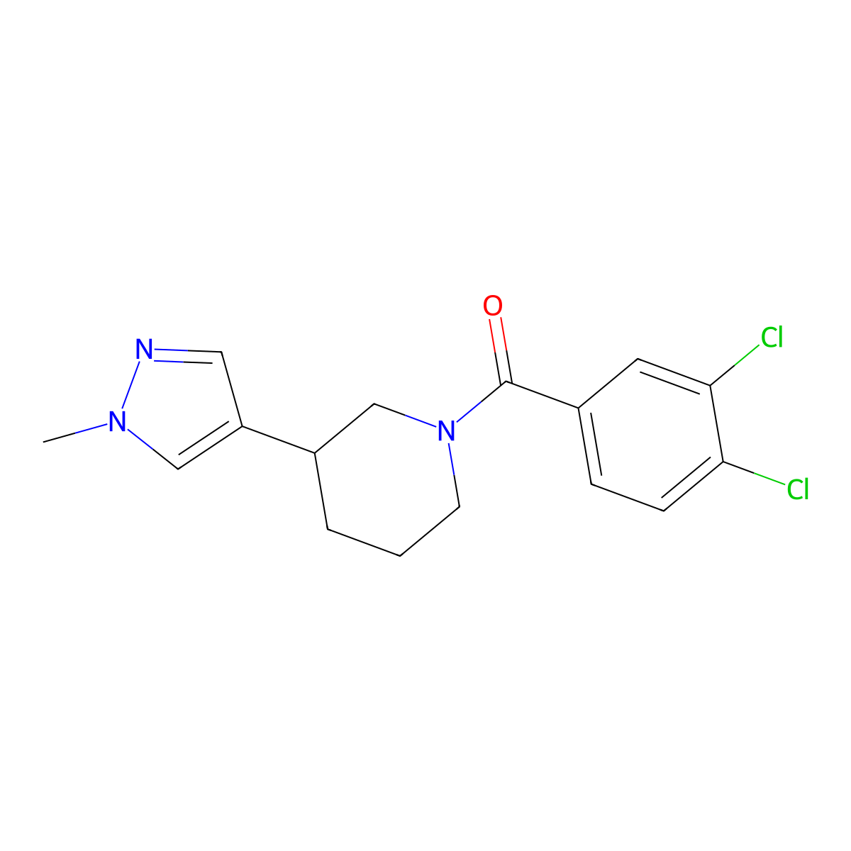1-(3,4-dichlorobenzoyl)-3-(1-methyl-1H-pyrazol-4-yl)piperidine molecular structure, CAS 2320861-11-6