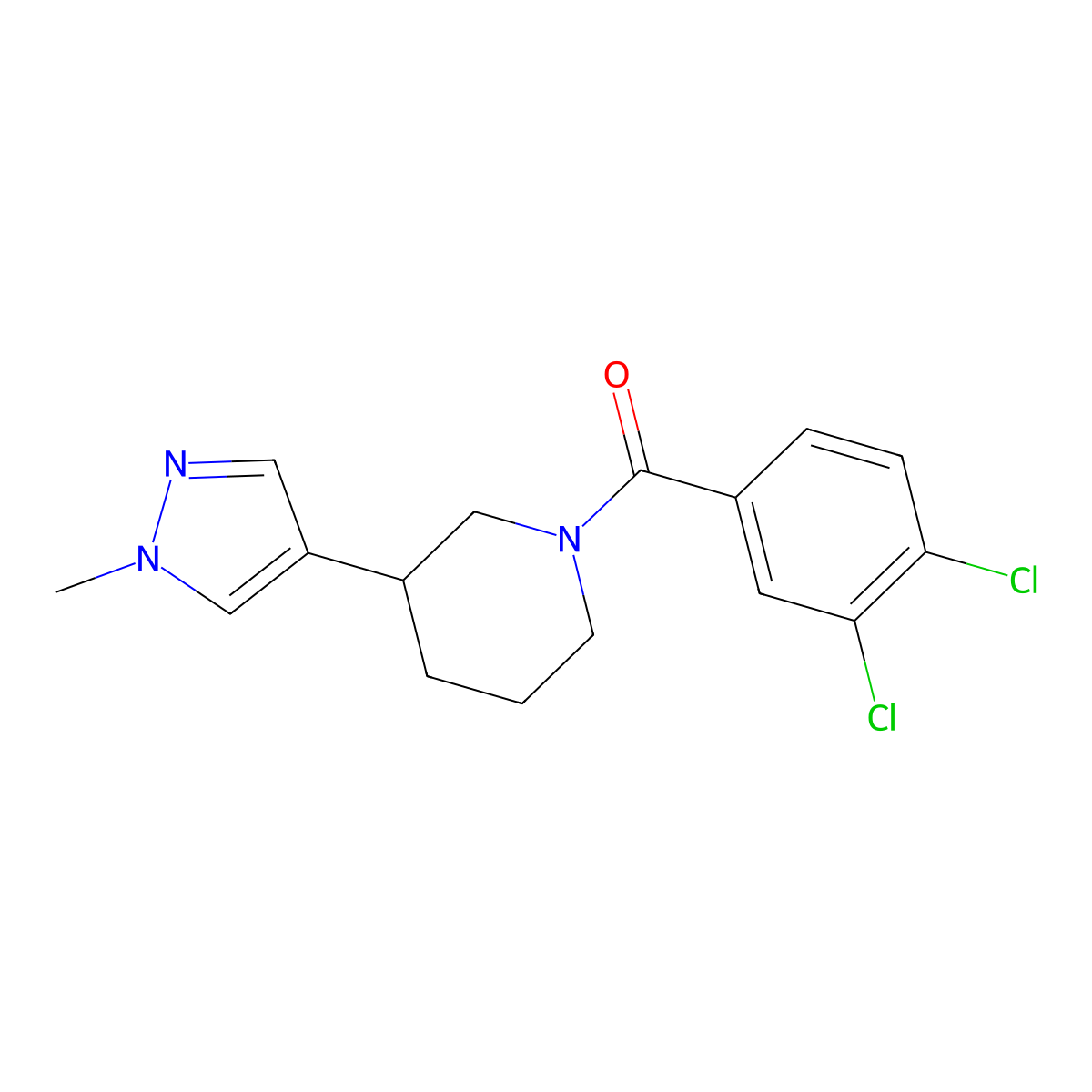 1-(3,4-dichlorobenzoyl)-3-(1-methyl-1H-pyrazol-4-yl)piperidine molecular structure, CAS 2320861-11-6