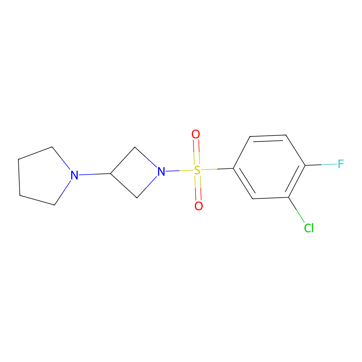 1-[1-(3-Chloro-4-fluorobenzenesulfonyl)azetidin-3-yl]pyrrolidine molecular structure, CAS 2320861-17-2