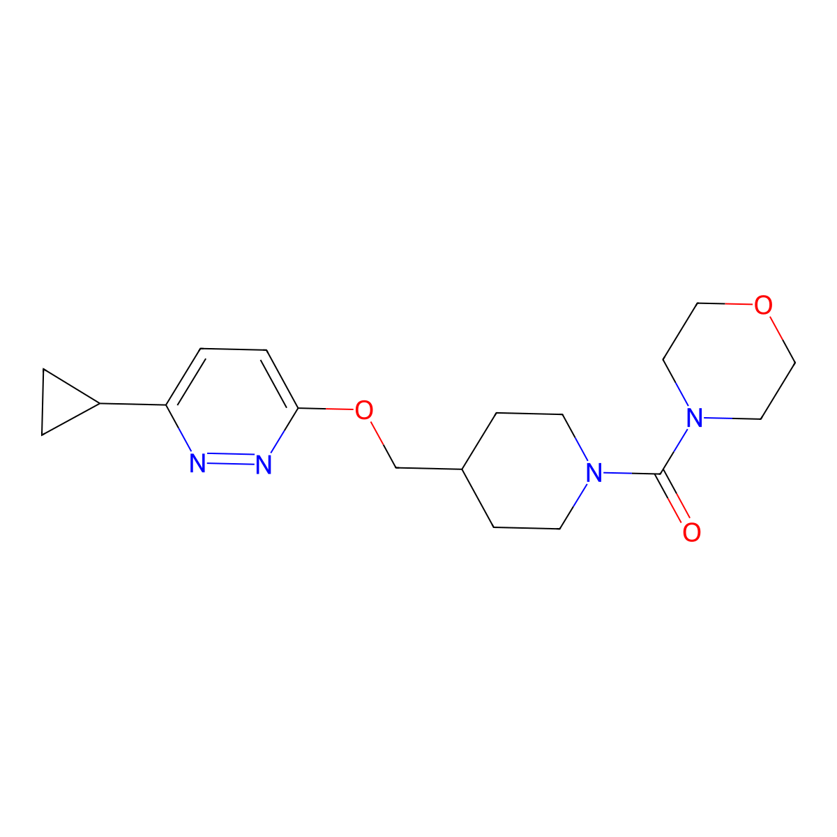 4-(4-{[(6-Cyclopropylpyridazin-3-yl)oxy]methyl}piperidine-1-carbonyl)morpholine molecular structure, CAS 2320861-25-2