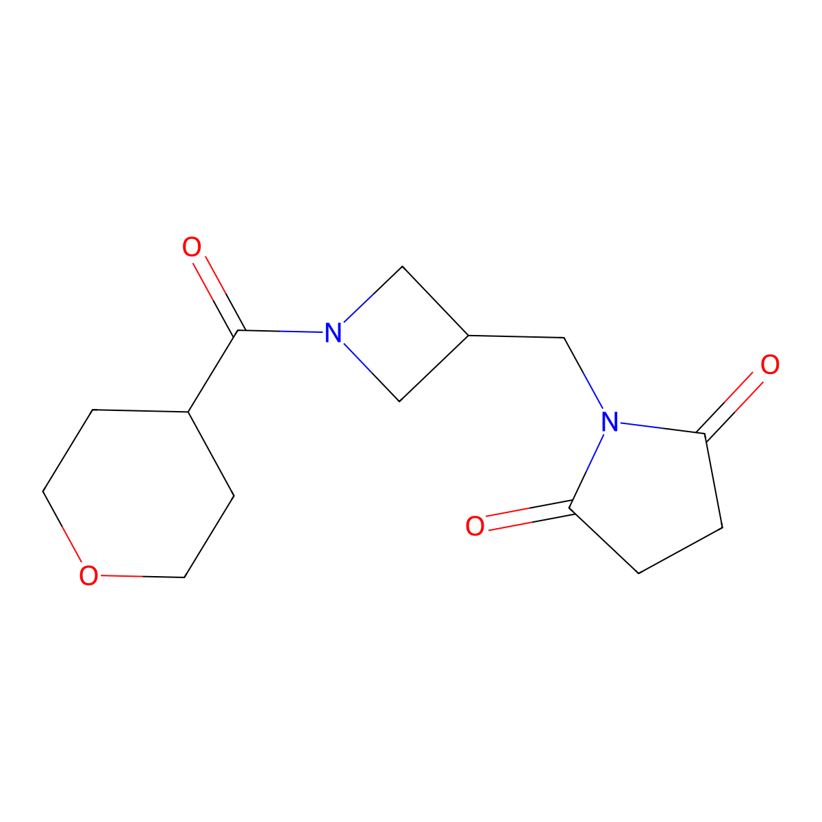1-{[1-(Oxane-4-carbonyl)azetidin-3-yl]methyl}pyrrolidine-2,5-dione molecular structure, CAS 2320861-37-6