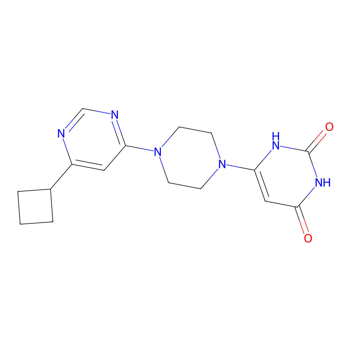 6-(4-(6-cyclobutylpyrimidin-4-yl)piperazin-1-yl)pyrimidine-2,4(1H,3H)-dione molecular structure, CAS 2320861-56-9