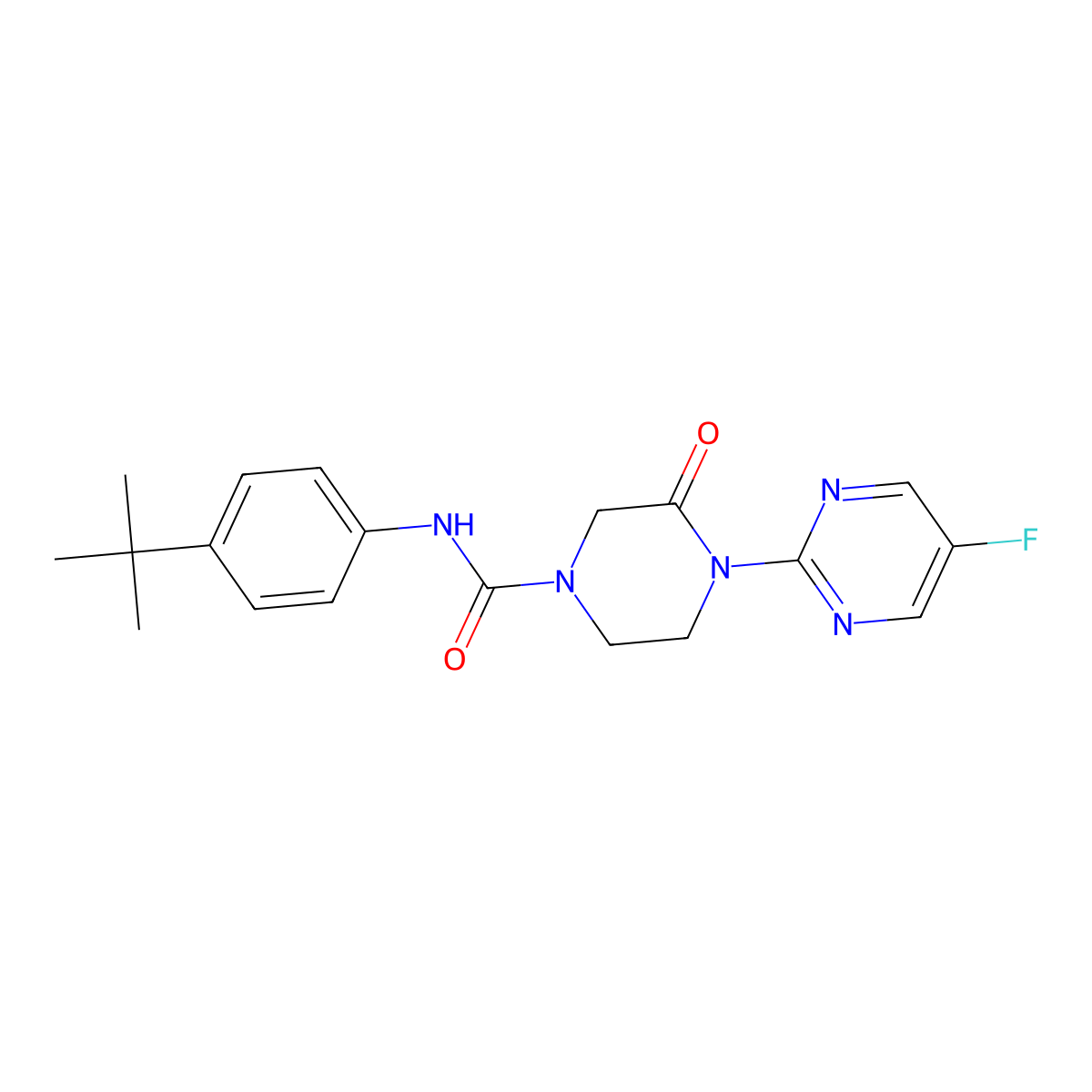 N-(4-Tert-butylphenyl)-4-(5-fluoropyrimidin-2-yl)-3-oxopiperazine-1-carboxamide molecular structure, CAS 2320861-68-3