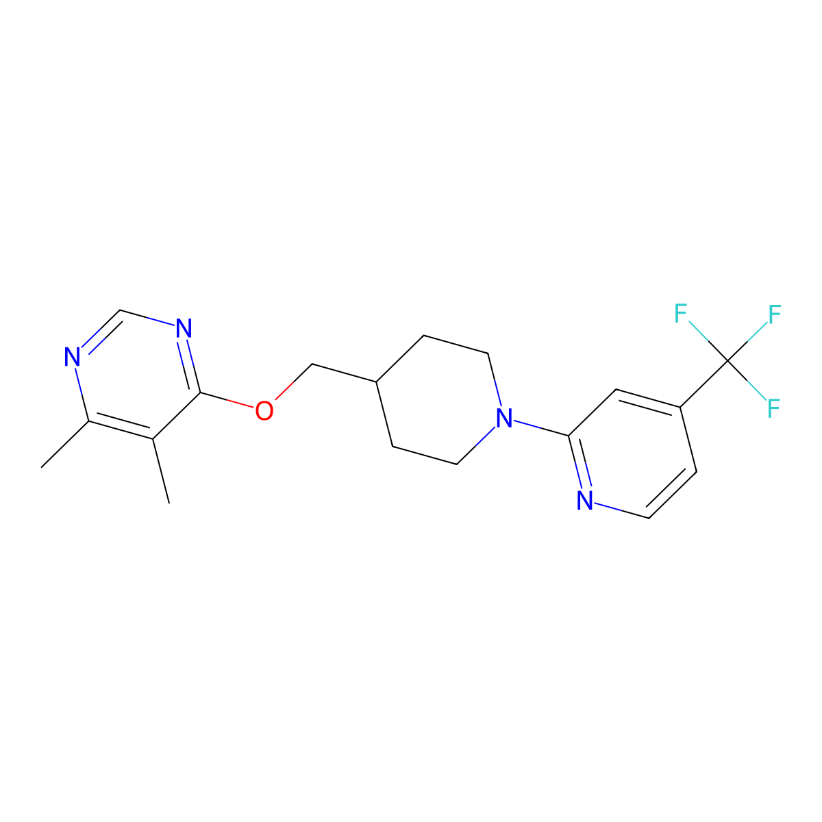 4,5-Dimethyl-6-((1-(4-(trifluoromethyl)pyridin-2-yl)piperidin-4-yl)methoxy)pyrimidine molecular structure, CAS 2320862-03-9
