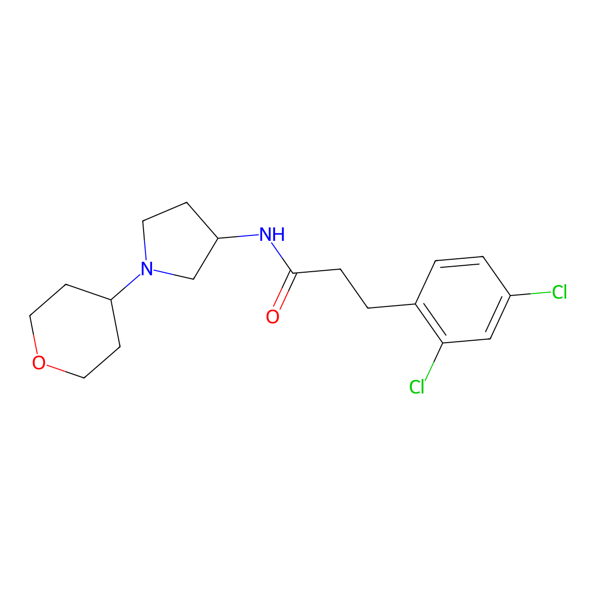 3-(2,4-dichlorophenyl)-N-[1-(oxan-4-yl)pyrrolidin-3-yl]propanamide molecular structure, CAS 2320862-08-4