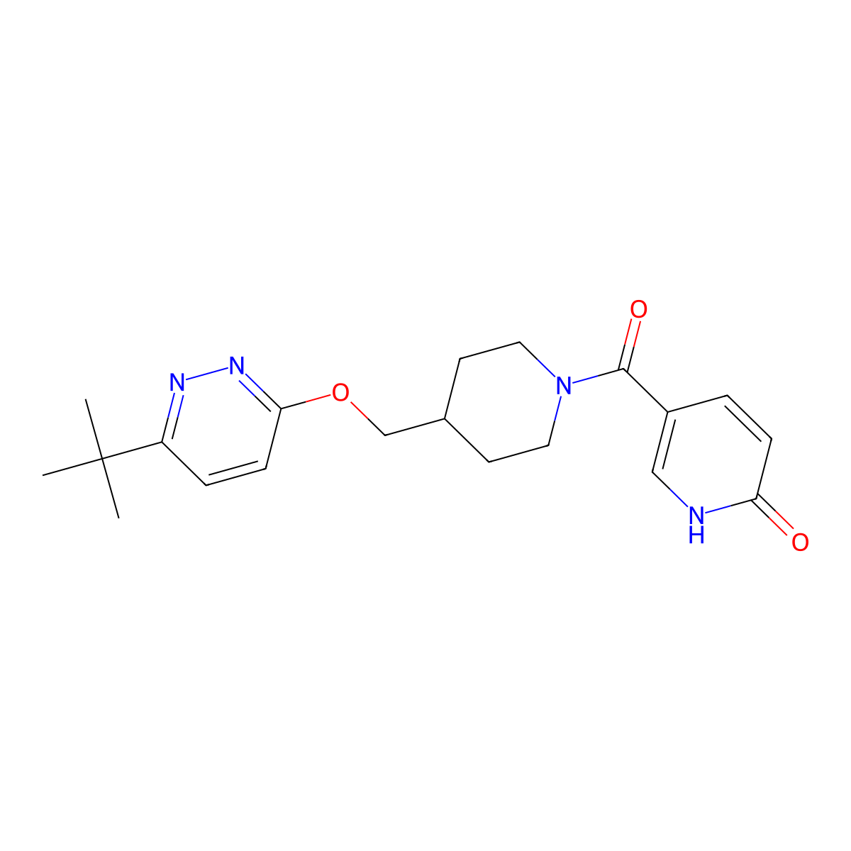 5-(4-{[(6-Tert-butylpyridazin-3-yl)oxy]methyl}piperidine-1-carbonyl)-1,2-dihydropyridin-2-one molecular structure, CAS 2320884-37-3