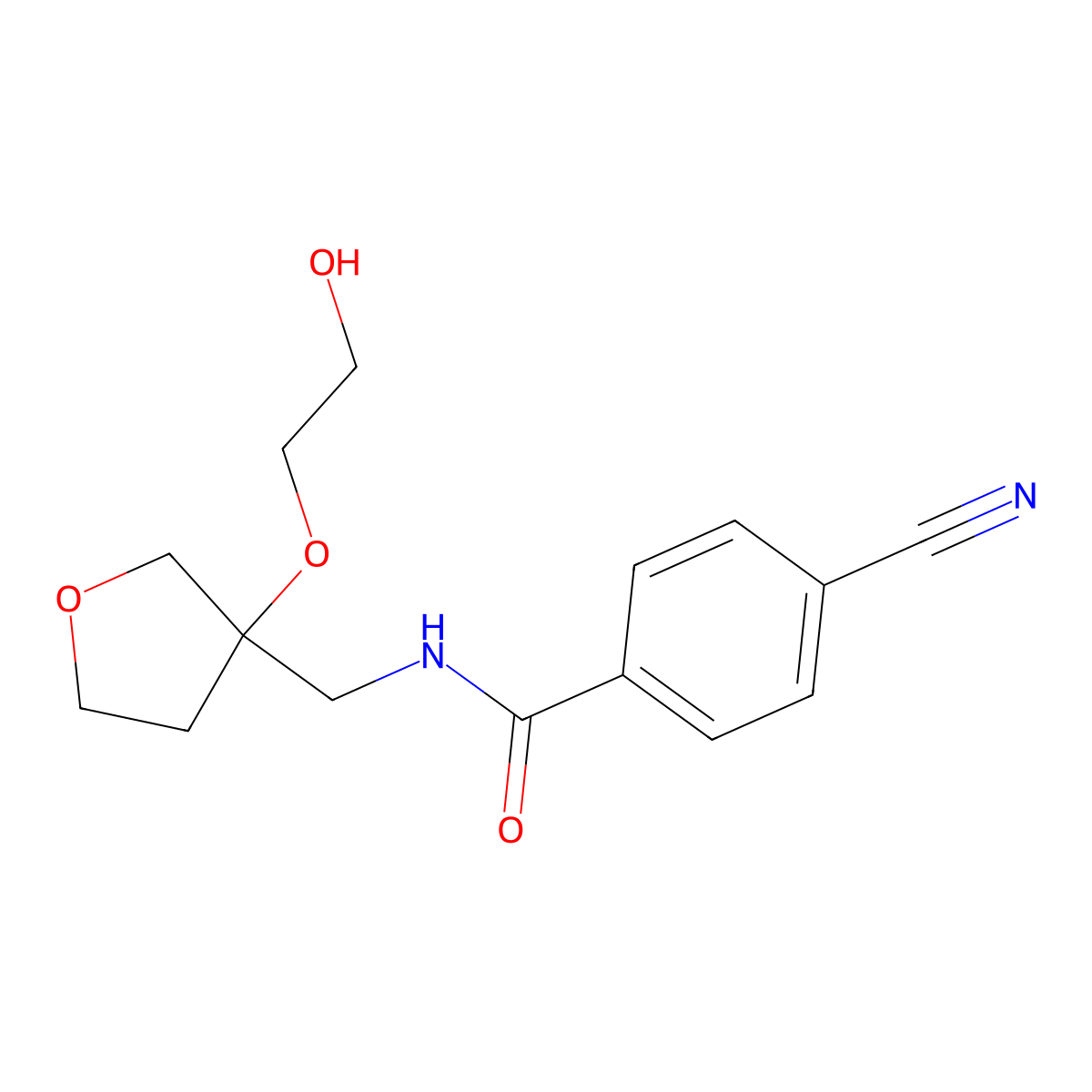 4-cyano-N-{[3-(2-hydroxyethoxy)oxolan-3-yl]methyl}benzamide molecular structure, CAS 2320884-53-3