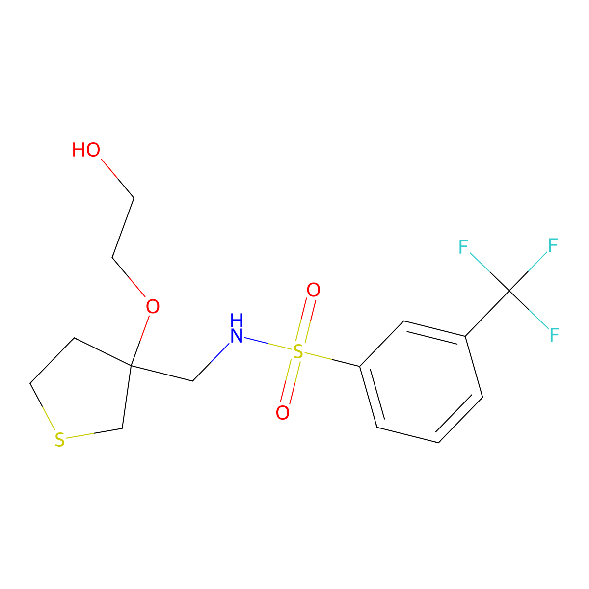 N-((3-(2-hydroxyethoxy)tetrahydrothiophen-3-yl)methyl)-3-(trifluoromethyl)benzenesulfonamide molecular structure, CAS 2320884-92-0