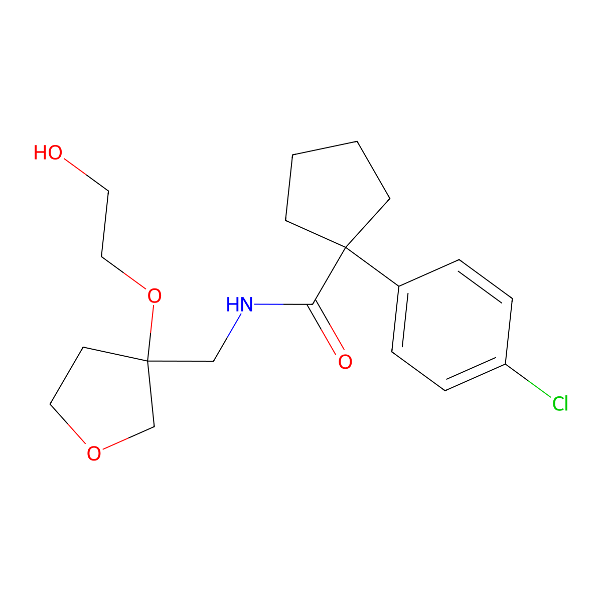 1-(4-chlorophenyl)-N-{[3-(2-hydroxyethoxy)oxolan-3-yl]methyl}cyclopentane-1-carboxamide molecular structure, CAS 2320884-98-6