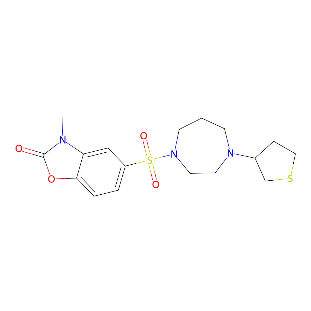 3-Methyl-5-{[4-(thiolan-3-yl)-1,4-diazepan-1-yl]sulfonyl}-2,3-dihydro-1,3-benzoxazol-2-one molecular structure, CAS 2320885-01-4