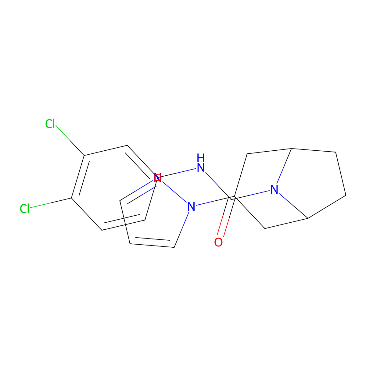 N-(3,4-dichlorophenyl)-3-(1H-pyrazol-1-yl)-8-azabicyclo[3.2.1]octane-8-carboxamide molecular structure, CAS 2320885-10-5