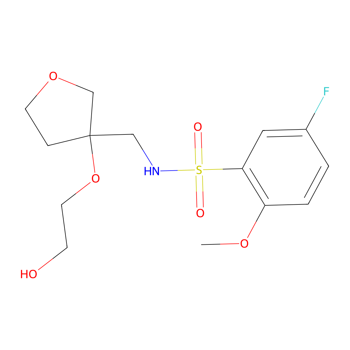 5-fluoro-N-((3-(2-hydroxyethoxy)tetrahydrofuran-3-yl)methyl)-2-methoxybenzenesulfonamide molecular structure, CAS 2320885-46-7